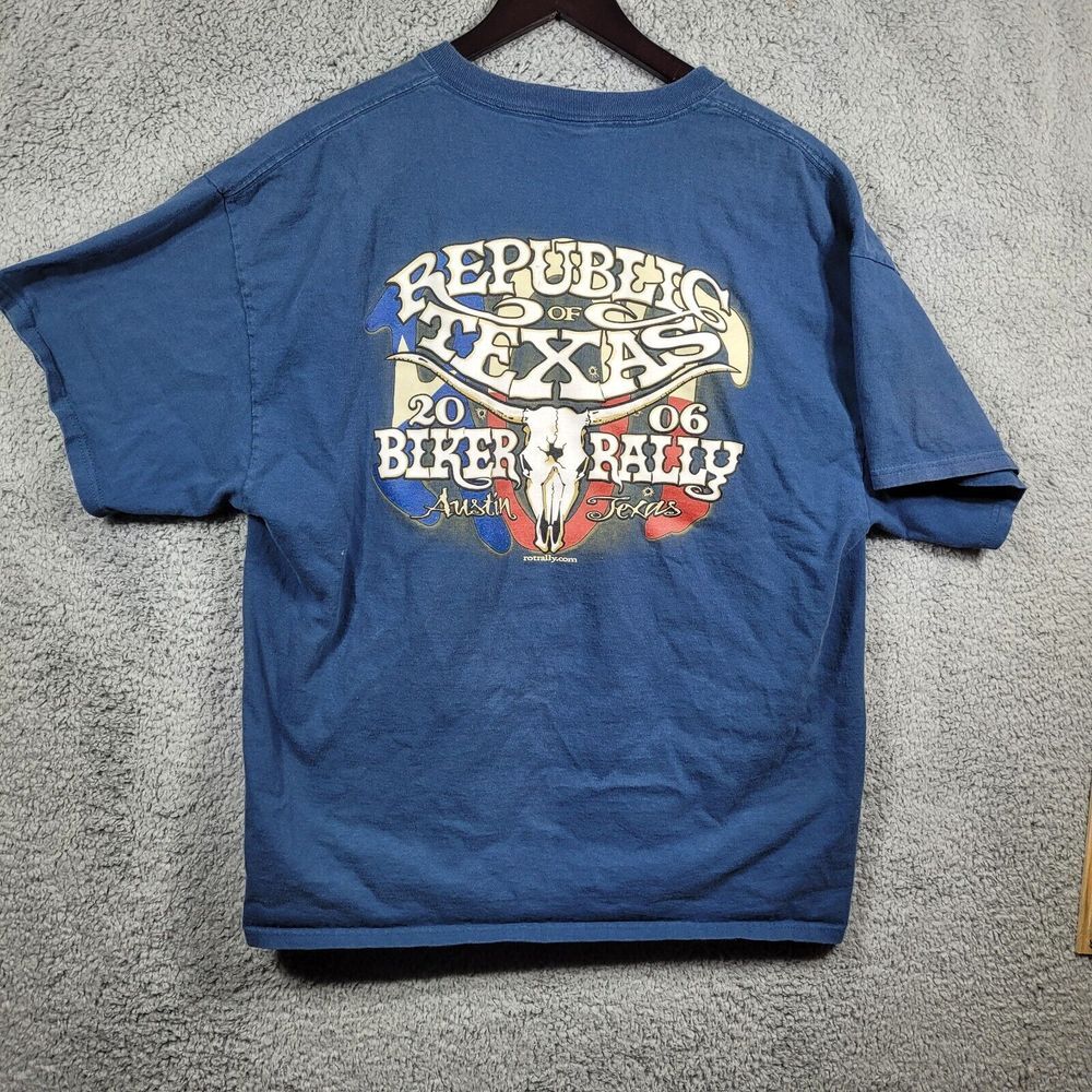 ROT Republic Of Texas Shirt MenX L BLUE Austin Biker Rally Graphic Tee 2006 VTG